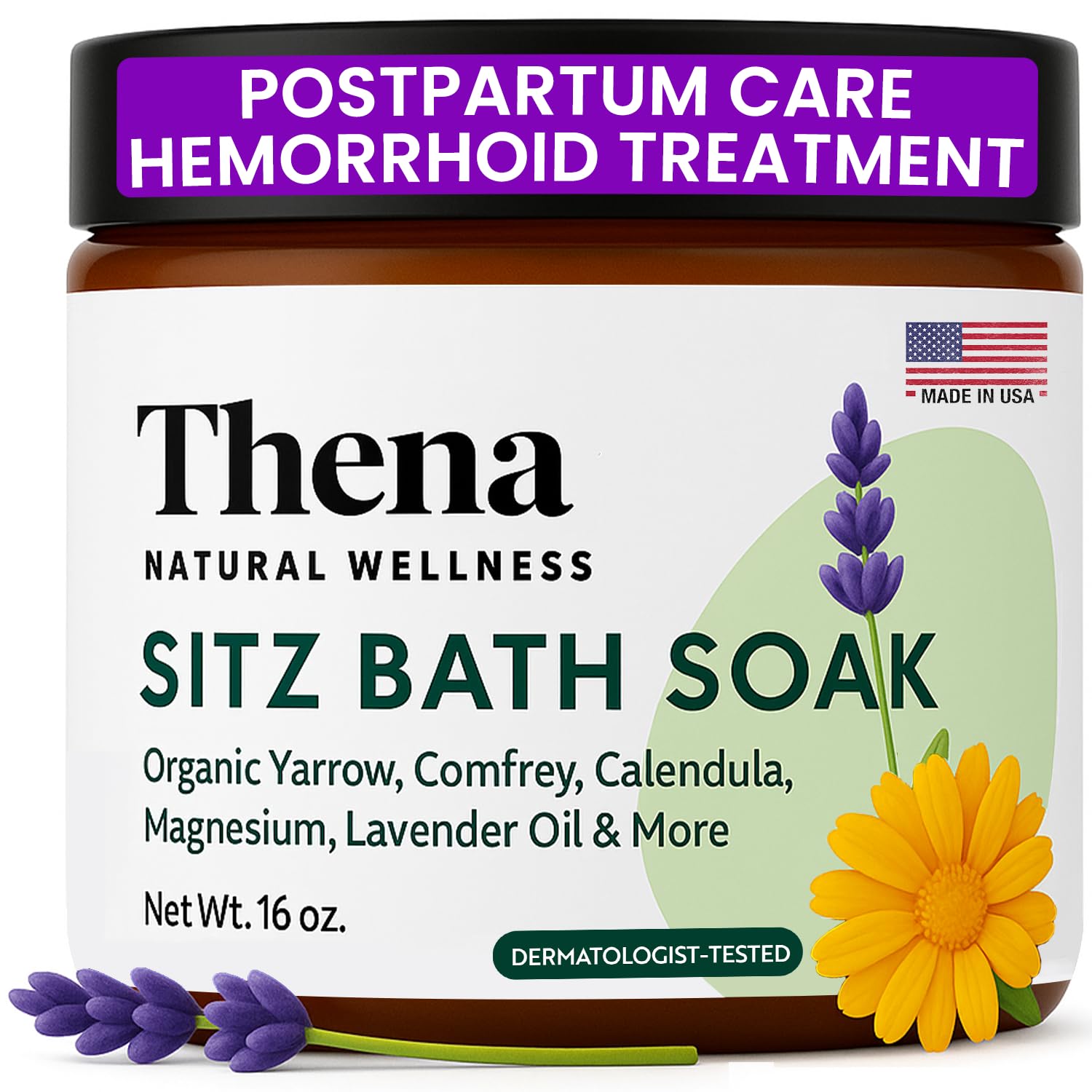 Best Organic Sitz Bath Soak Postpartum Care & Post Partum Essentials, Natural Hemorrhoid Treatment for Women & Moms with Epsom Dead Sea Salt Witch Hazel, Sitz Bath for Toilet, Thena