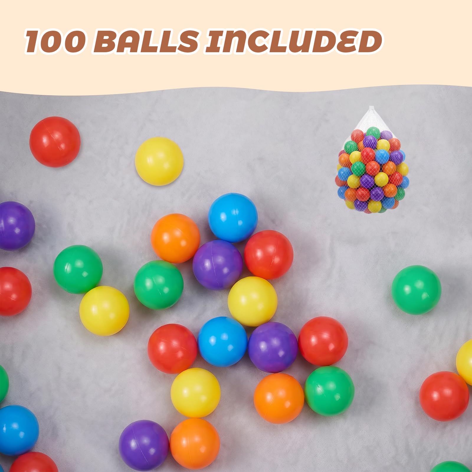 Wilwolfer Piscina con palline per bambini, in schiuma, morbida, rimovibile e lavabile, adatta per bambini piccoli, 85 x 27 cm, con 100 palline colorate per vasca con palline, innocua e durevole
