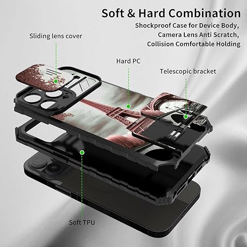 Miniatura 2 de Rossy Funda para iPhone 14 Pro Max 2022 con funda para cámara deslizante con función atril incorporado, funda protectora híbrida de doble capa a