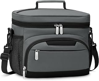 Lunch Boxs for Women/Men Insulated Lunch Bag,Leakproof Lunchbox with Adjustable Shoulder Strap for Adults,Soft Cooler Tote Bag for Office Fitness Picnic Beach Travel - Grey 12-Can(8L)