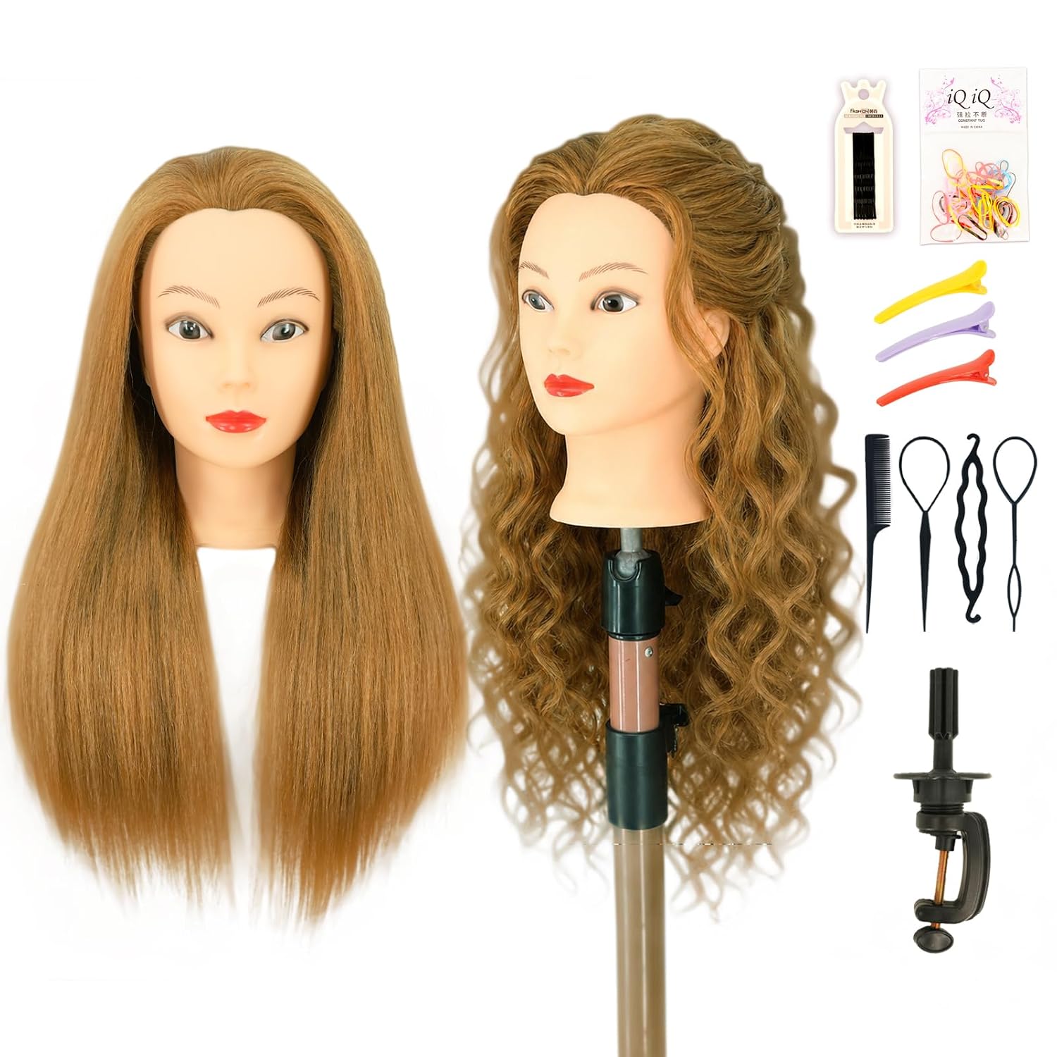 Mannequin Head with 100% Human Hair for Practice Braiding 20-22" Doll Head | for Hair Styling, Braiding & Curling, Real Hair Practice Kits for Hairdressers, Hairstylists and Cosmetology, Light Brown