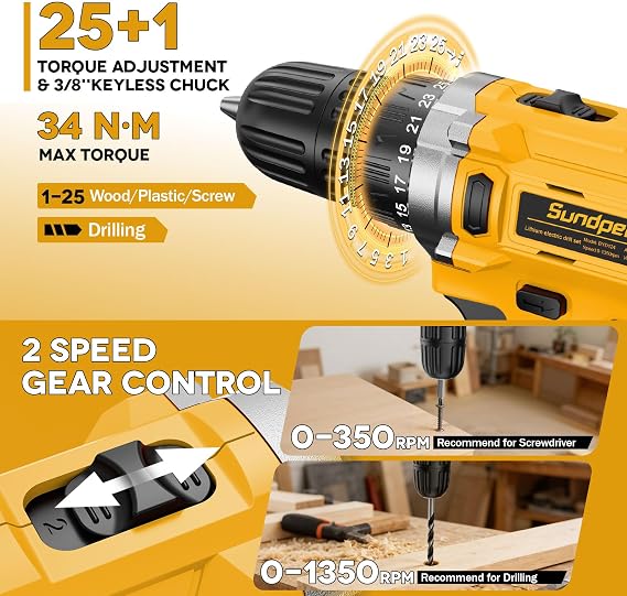 Sundpey 267 Pcs Tool Kit Set for Home with 21V Cordless Drill & Drawer Case