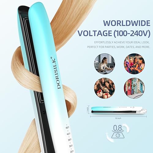 Miniatura 2 de DORISILK Plancha plana de doble voltaje de 1 pulgada, alisador y rizador de pelo de cerámica 2 en 1, plancha alisadora de 450 para cabello fino y