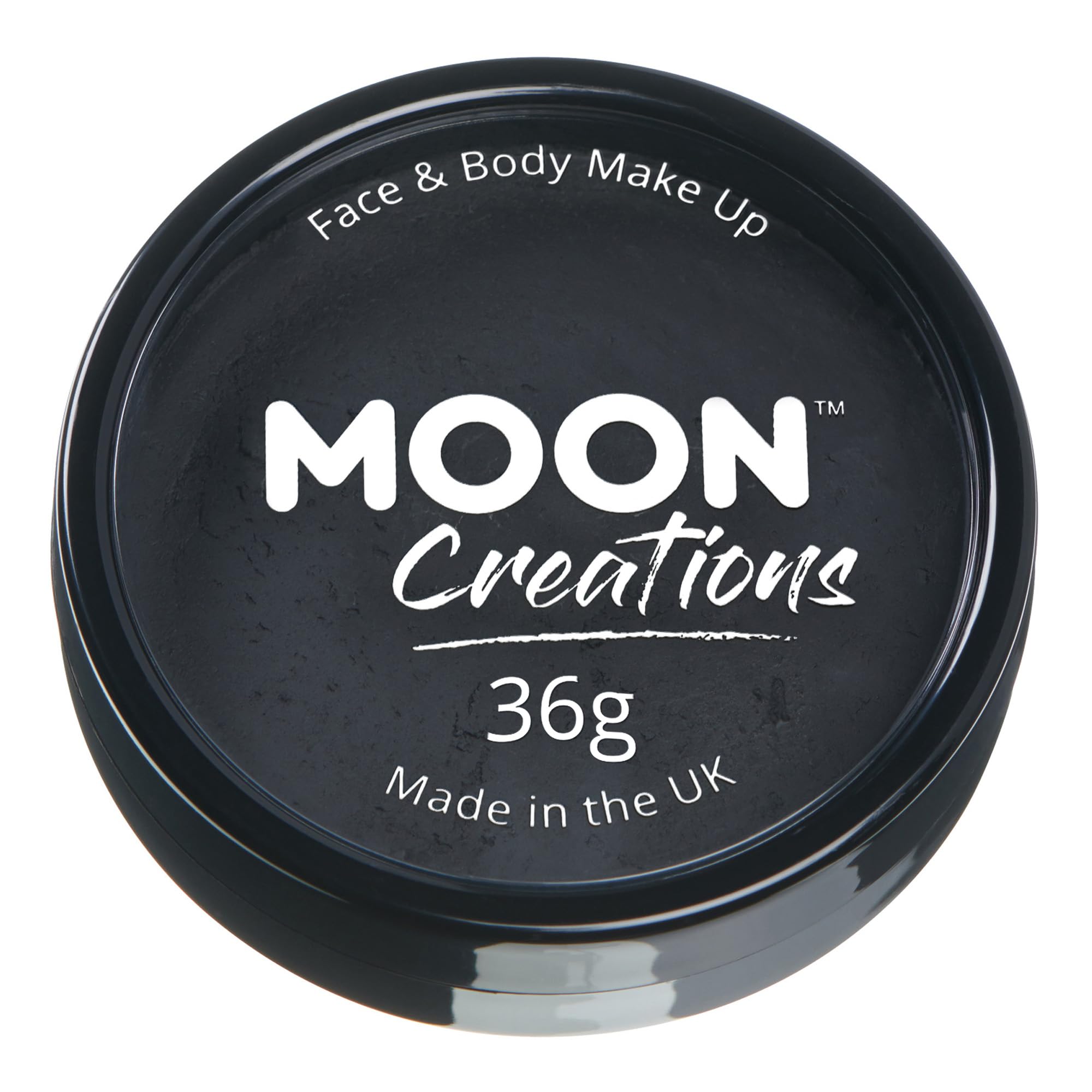 Moon Creations Pro Face & Body Makeup | Black | 36g | Professional Colour Paint Cake Pots for Face Painting | Face Paint For Kids, Adults, Fancy Dress, Festivals, Halloween