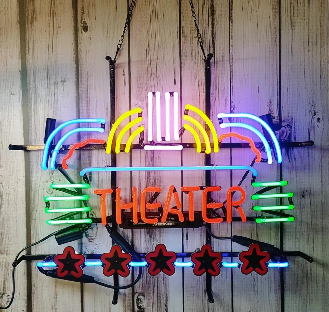 Neon Signs for Wall Decor 20x24inch Theater Theatre Sign Light Man Cave Bar Pub Beer Gift Lamp Neon Glass Tubing