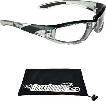 Bikershades Chrome Motorcycle Sunglasses Foam Padded with Anti Glare Smoke lenses for Men and Women Clear Black