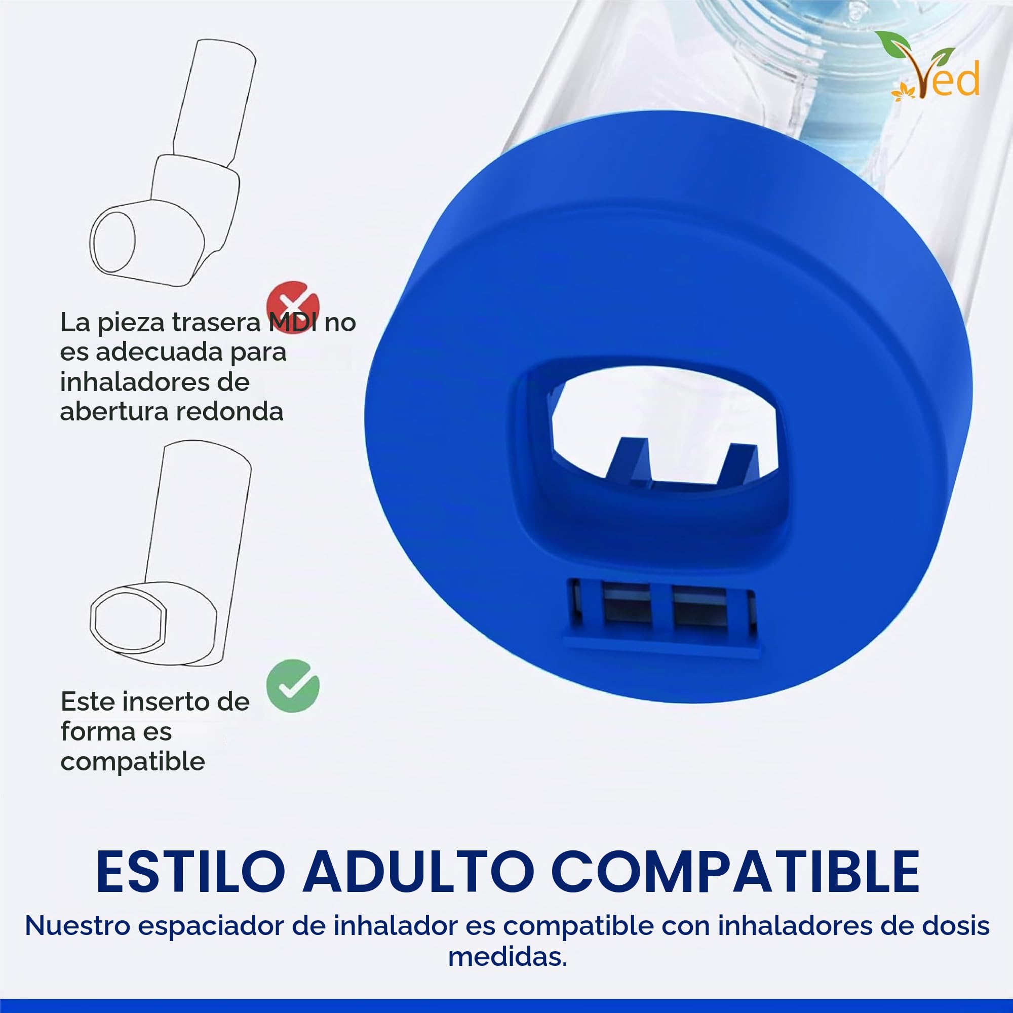 Dispositivo espaciador antiestático Inhaler Spacer, cámara de inhalador, uso con inhalador de dosis medida, sin BPA ni látex para adultos. (Azul) (OOS)