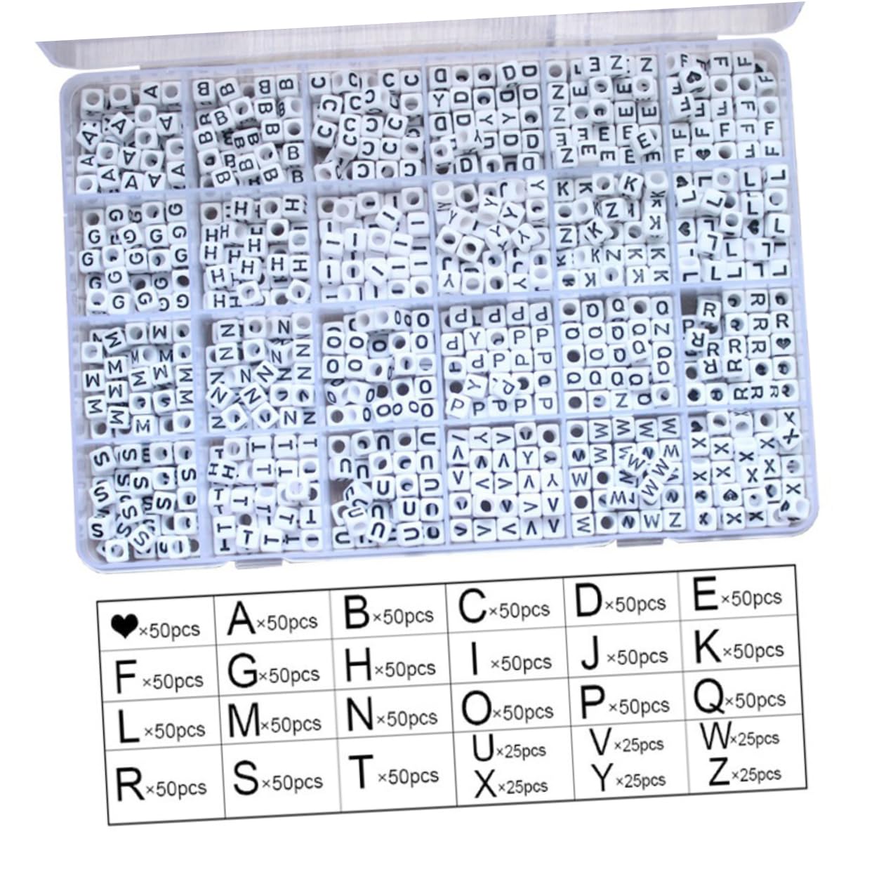 Anneome 1200stücke Buchstabenwürfelperlen Aus Acryl Für Schmuckherstellung Diy Armbänder Namensketten Mit Schnur Weißer Perlen Mit Schwarzen Alphabetbuchstaben