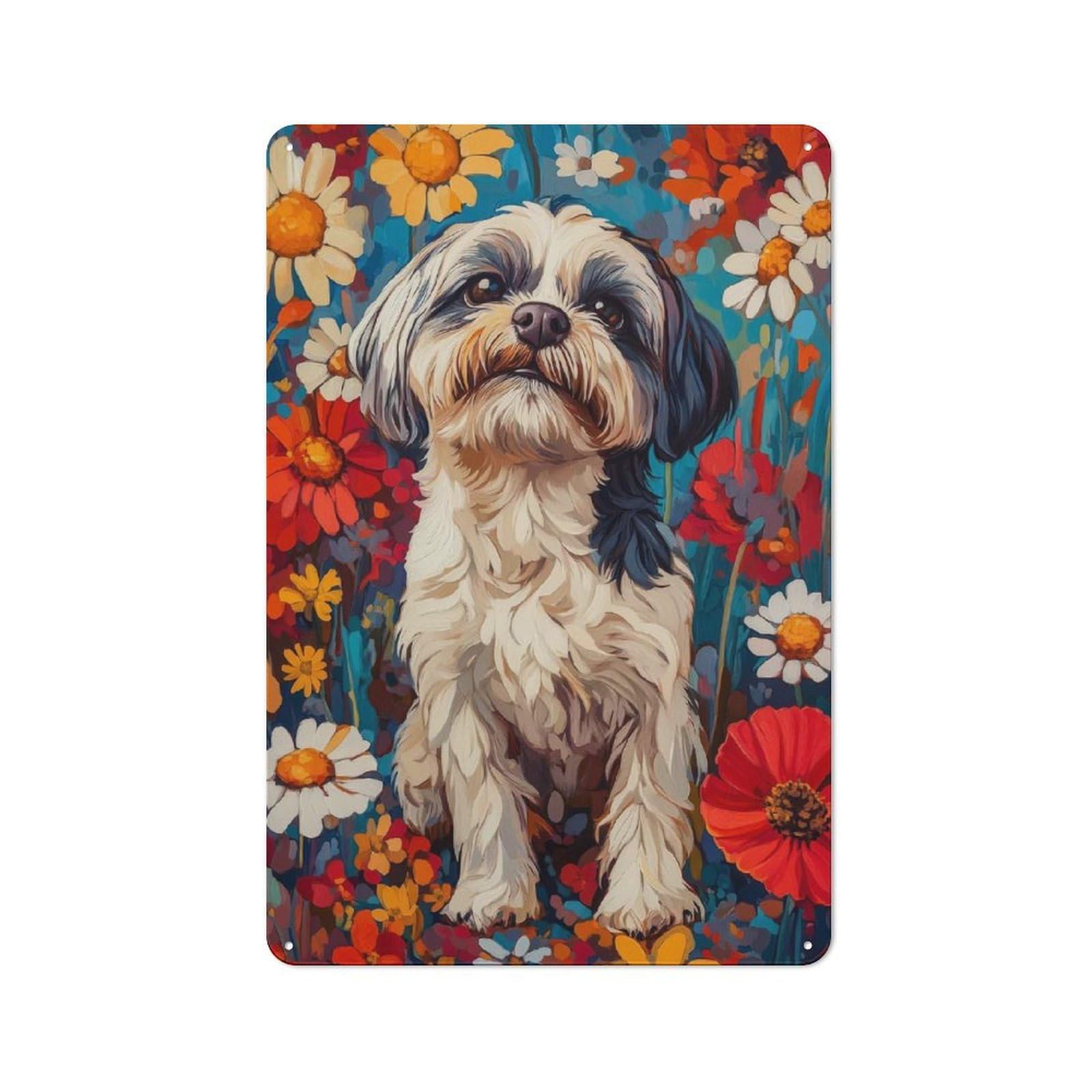 Junmoney Dog In Flower Field Shih Tzu In Wildflower F Metal Plaque 30X20cm With Ield Dog Wall Art Print For Garage Wall, Retro Decor, For Garage Decor Collectors Refreshing A Room In Autumn
