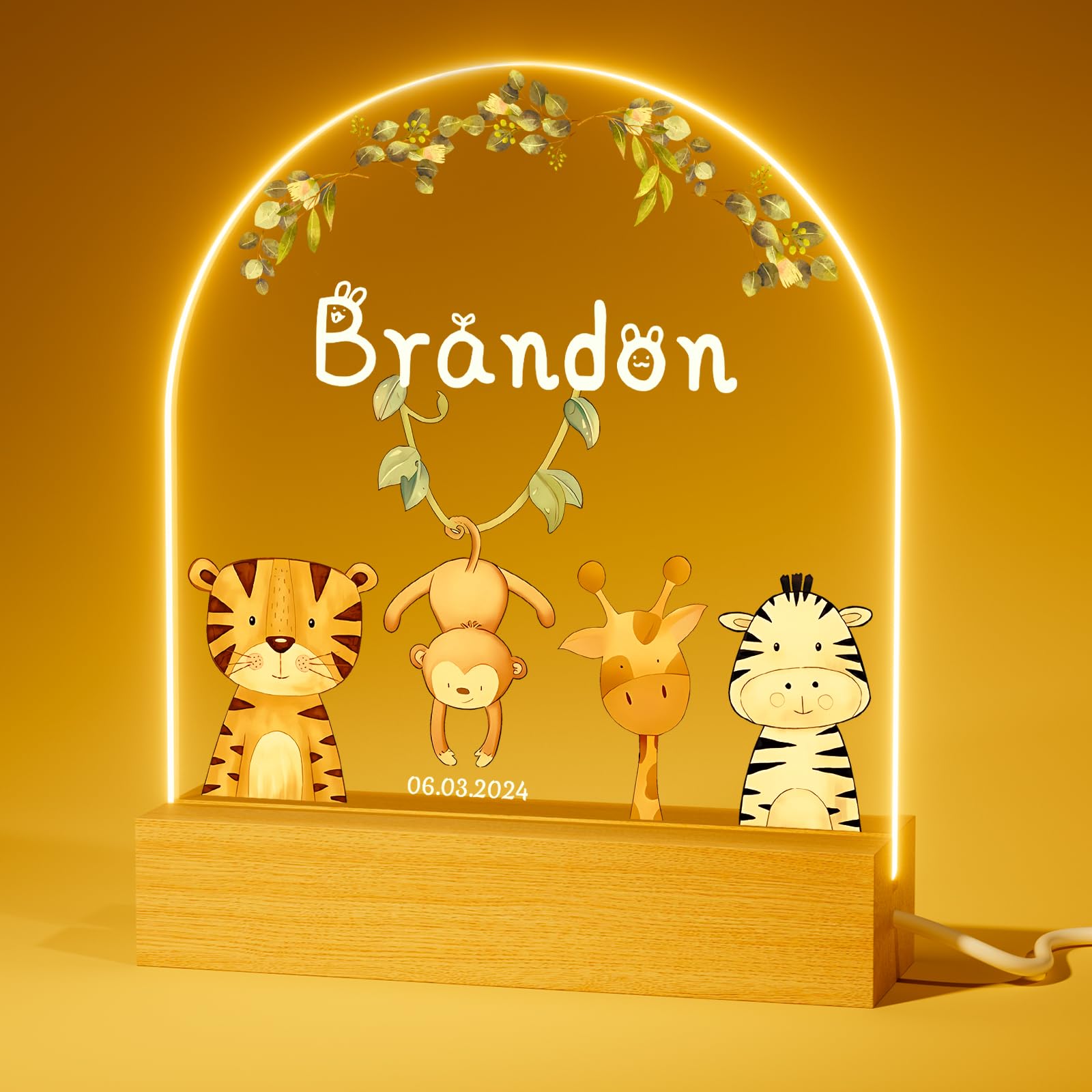 iDIY Personalised Baby Gifts - Customised Name Night Light for Baby Nursery, Custom Gifts for Girls and Boys - Jungle Friends