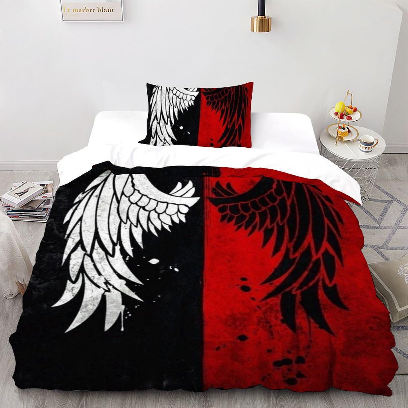 Housse de couette ange noir et blanc pour raviver une chambre terne lit single 135x200