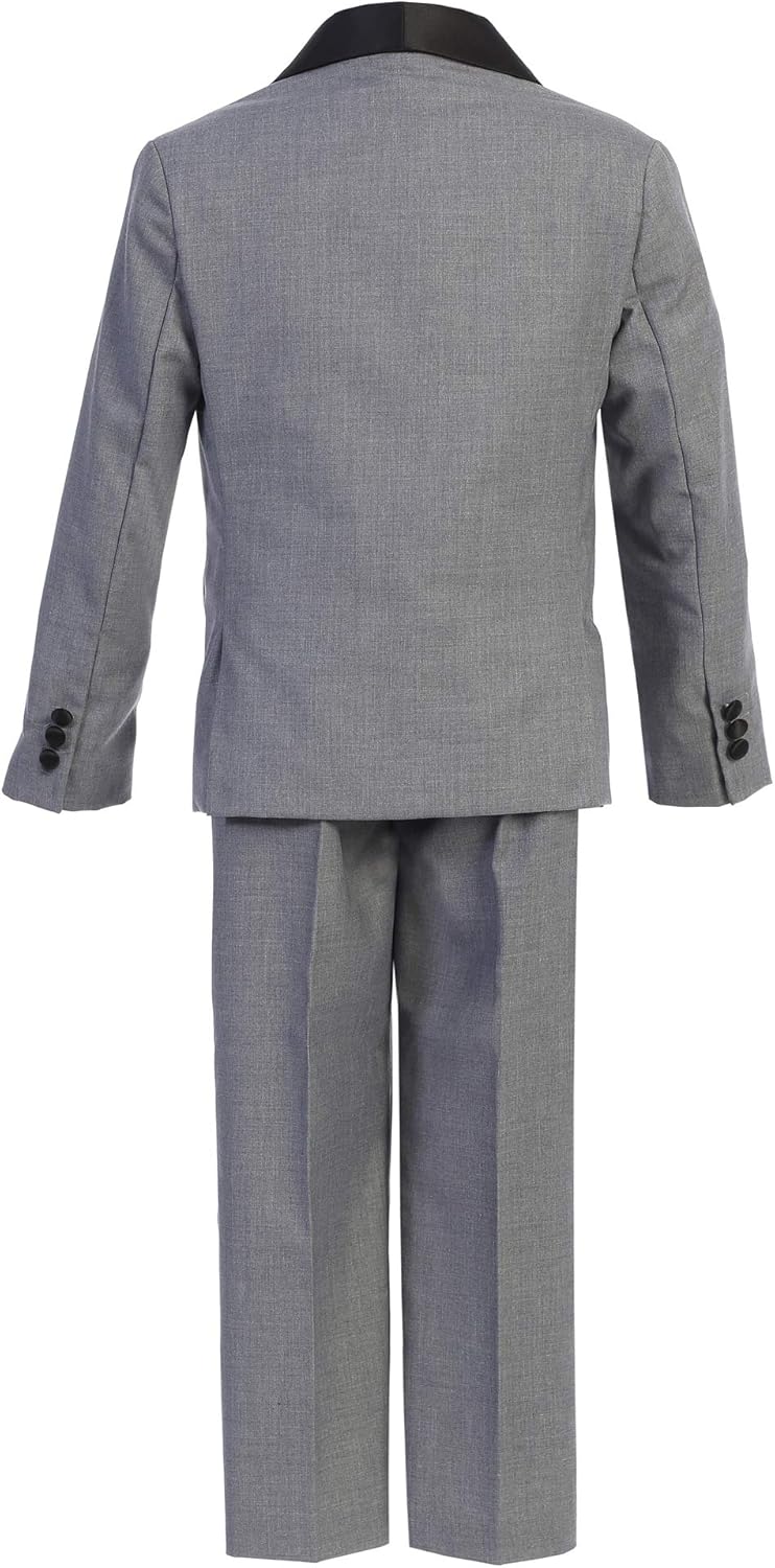 Boys Premium Paisley Patterned and Solid Shawl Lapel Tuxedos - Many Colors (6, Light Gray with Black Solid)