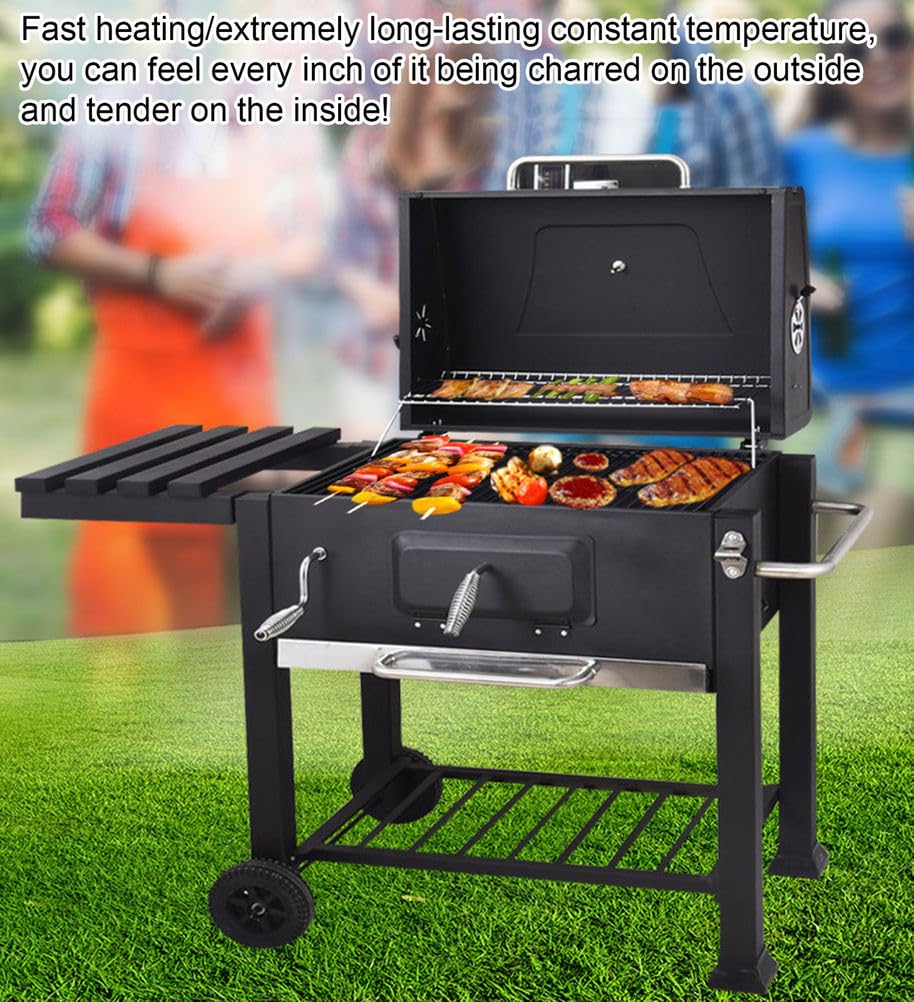 Przenośny grill węglowy do grillowania na świeżym powietrzu z wodoodporną osłoną, regulowanym grillem i wbudowanym wskaźnikiem temperatury, do gotowania w domu na przyjęciu w