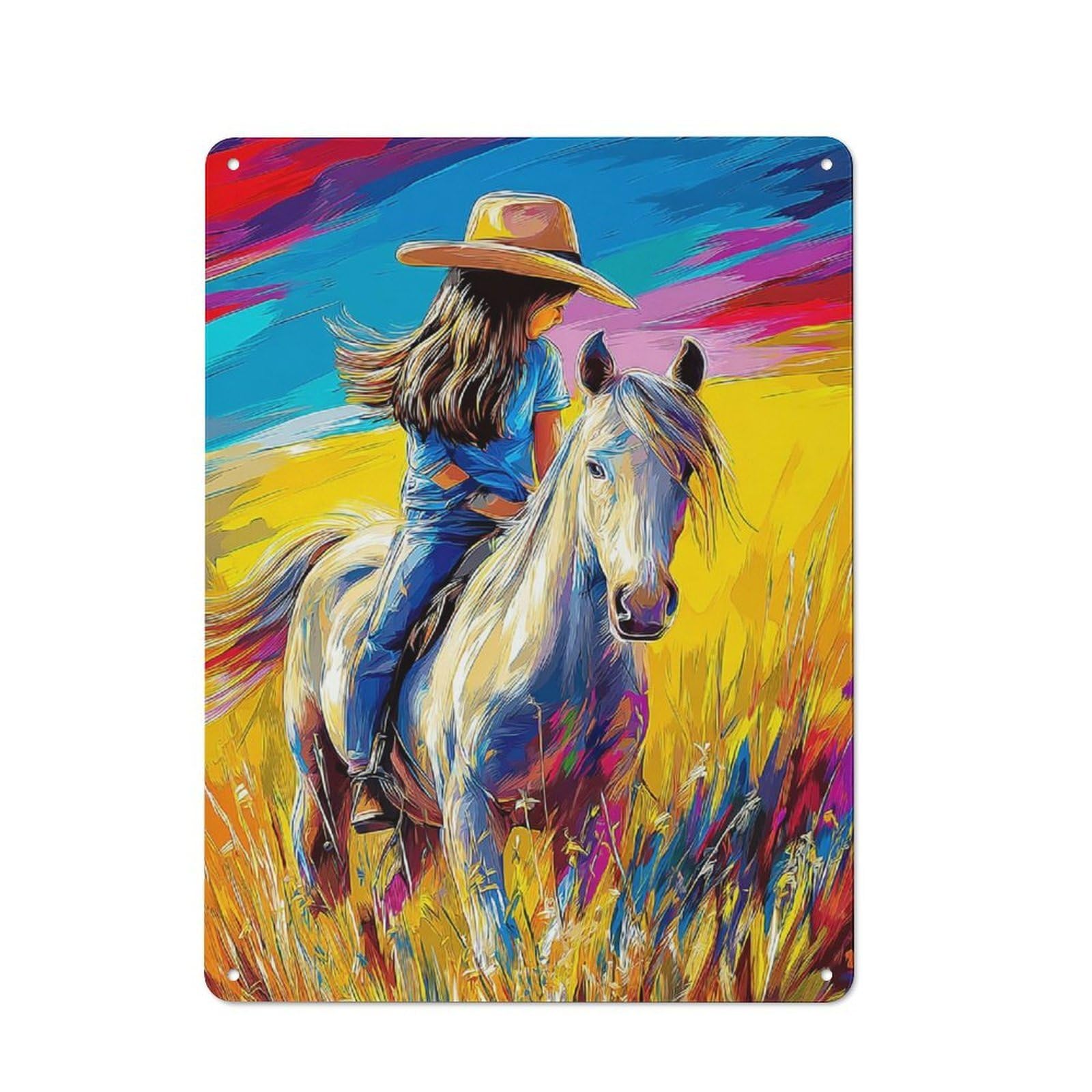 Junmoney Rider In Vibrant Landscape -1 Decorative Tin Plaque With Design 40X30cm, Classic Novelty Wall Art For Flat, Dorm Room, Lounge Or Cafe