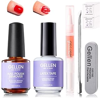Gellen Gel Nail Polish Remover Kit - Nail Polish Remover Latex Tape Kit for Nails, Soak off Gel Polish Remover Quickly & Easily Remove Gel Polish within 3~5 Minutes Gel Polish Remover 15ml