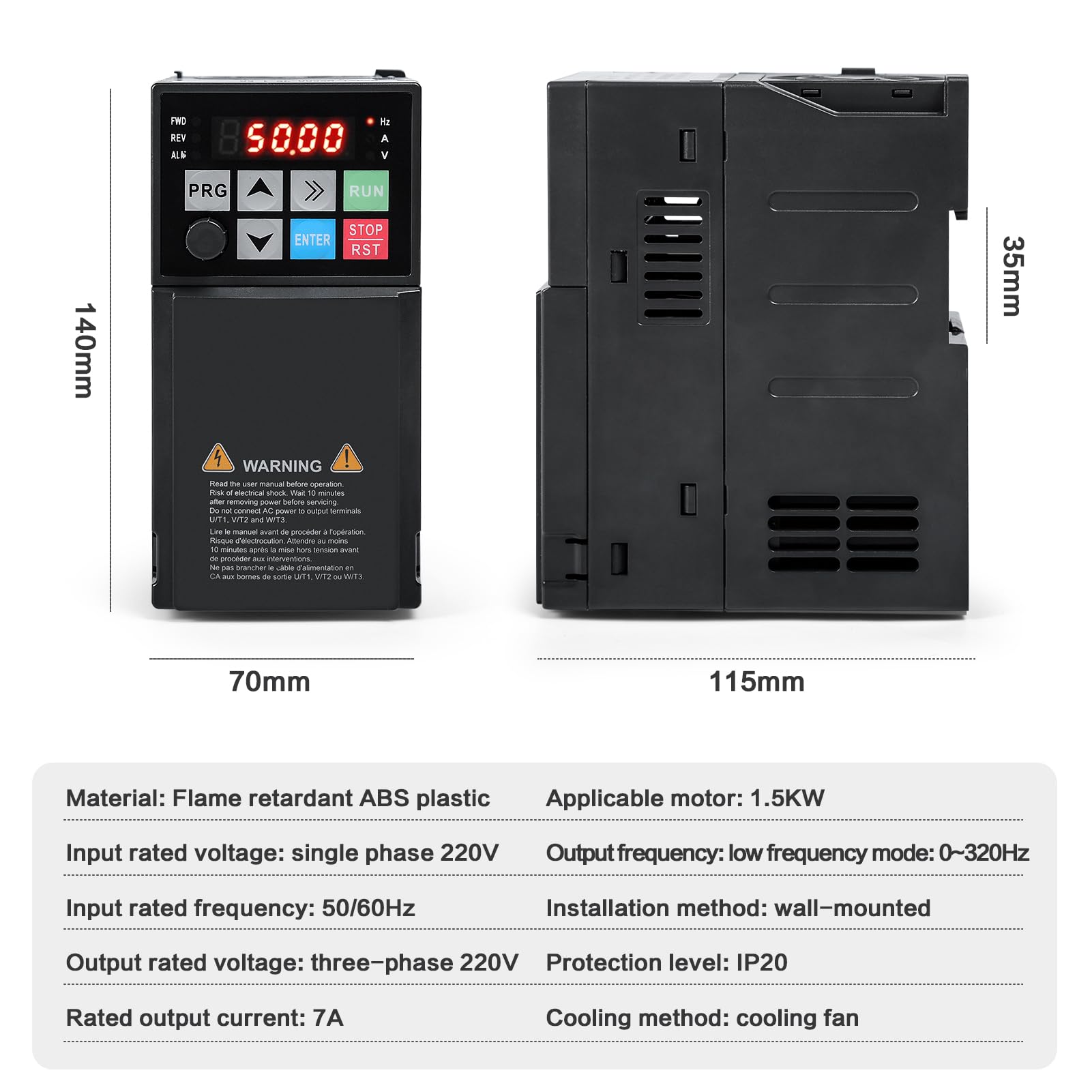 VFD Frequenzumrichter mit variabler Frequenz, 220 V, 1,5 kW, einphasiger auf dreiphasiger VFD-Wechselrichter, Frequenzumwandler für Spindelmotor-Drehzahlregelung