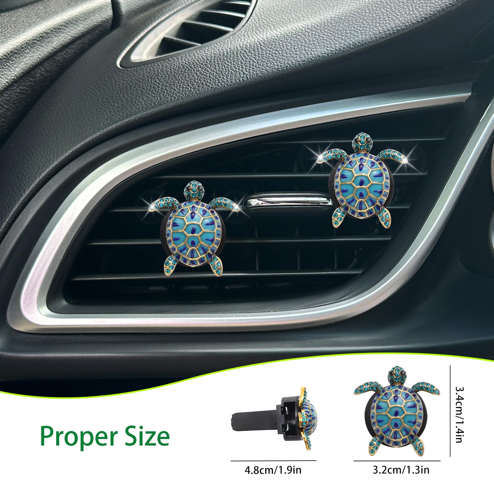Sea Turtles Car Decor Cute Beach Themed Air Freshener Vent Clips 2pcs Glamorous Blue Turtle Coastal Car Accessories — view 3