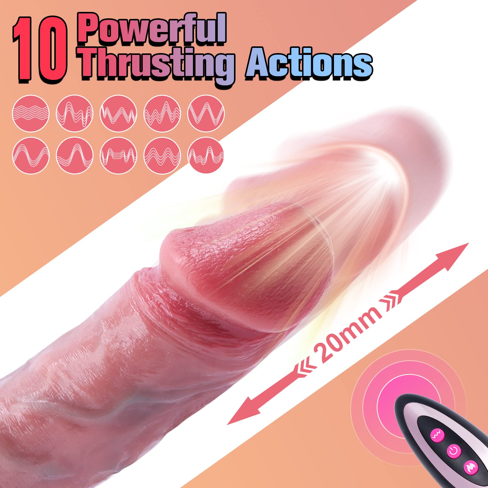 Dildo Realistici con Forte Aspirazione, Vibratori Riscaldato a 42 °C con Stimolatore Del Punto G remoto, Giocattolo Sessuale Dildo Anale in Silicone con 10 Vibrazioni 10 Spinte e Rotazioni