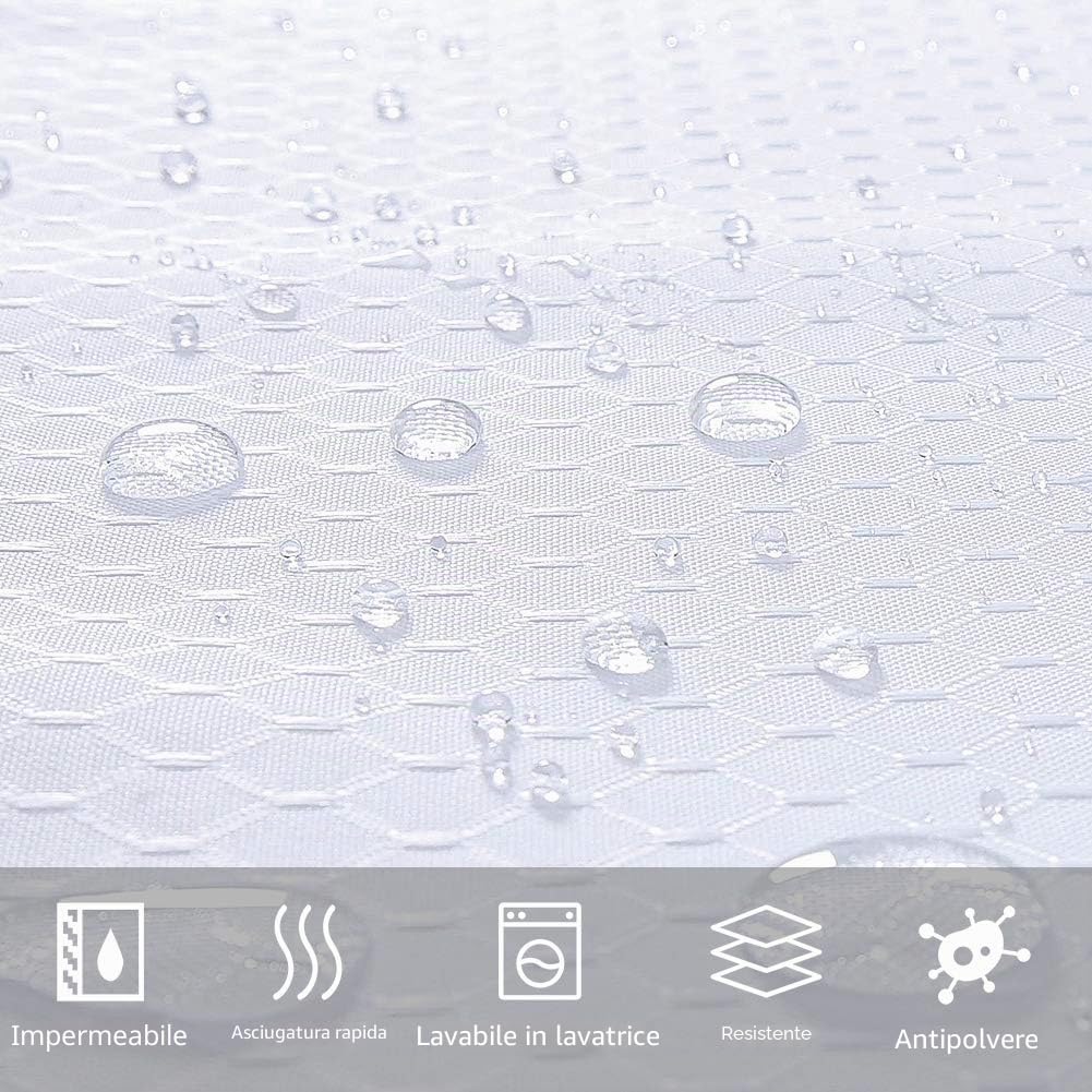 Furlinic Tende Doccia Anti-Muffa Tessuto in Poliestere, Grande Tende Doccia a Nido d'Ape Impermeabile &Lavabile,Tenda Vasca da Bagno con 12 Ganci Tenda Doccia Bianco-180x240cm.