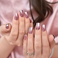 Vista 1 de Coolnail - Uñas postizas a presión de color rosa metálico, estilo ataúd largo, diseño punk, uñas postizas acrílicas reutilizables para mujeres, 24