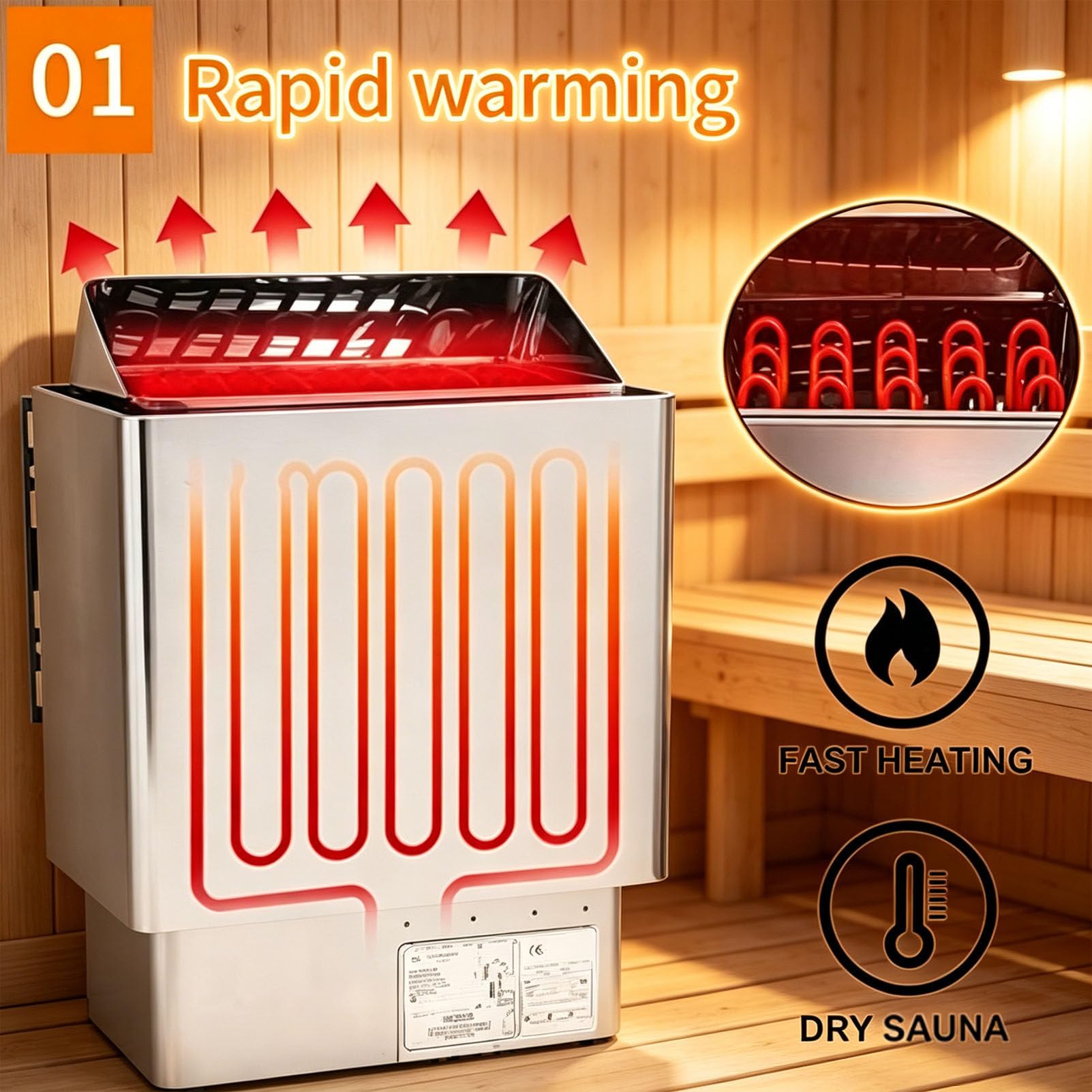 Stufa elettrica per Sauna in Acciaio Inox a Calore Secco con Controller Esterno, Riscaldamento rapido, Rilassante Esperienza Spa, Montaggio a Parete, qualità Professionale 380V-8KW