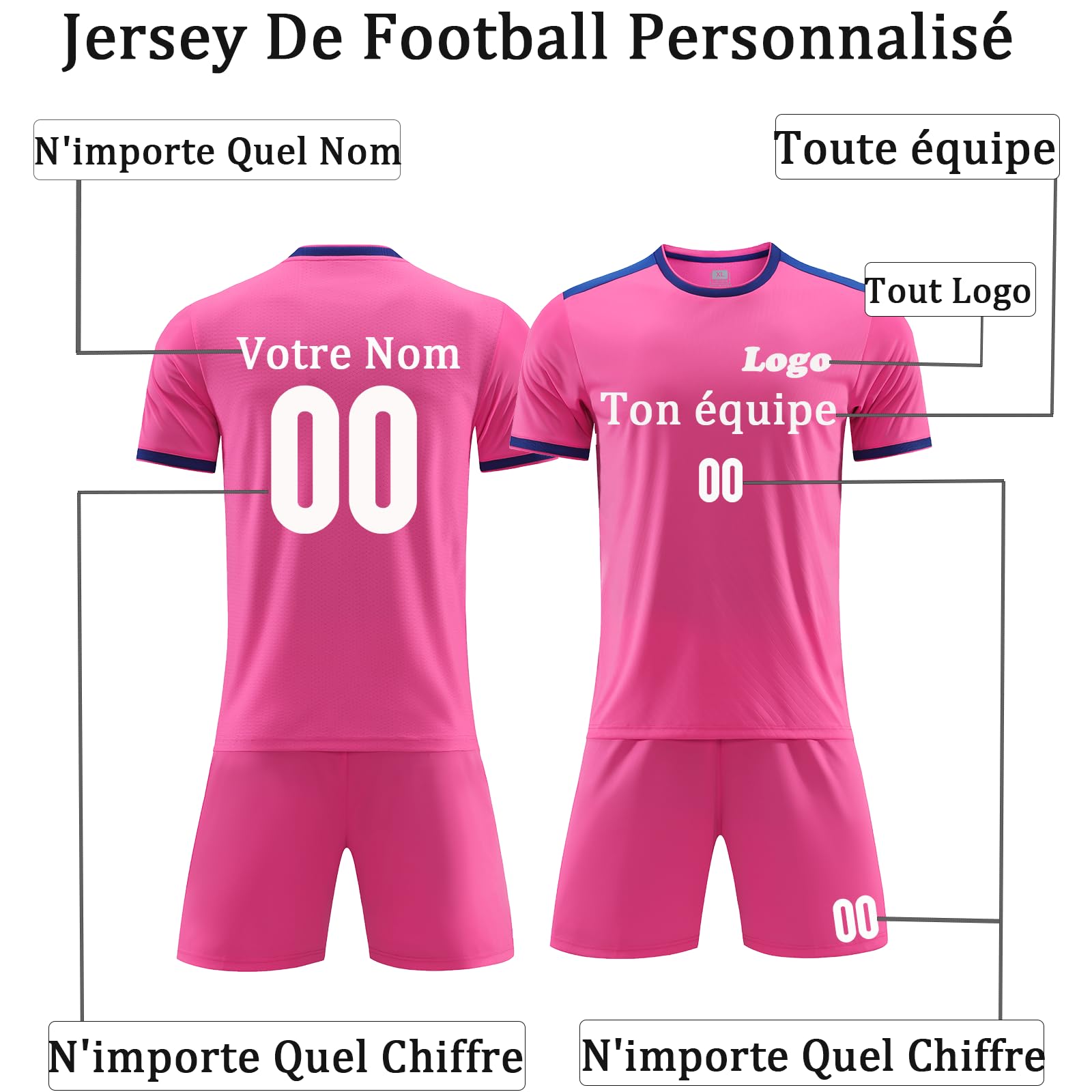 OPUTWDF Personnalisé Nom Numéro Logo de l'équipe Maillot Football Maillot Football Personnalisé Maillot Football Enfant Homme Femme maillot de foot personnalisé