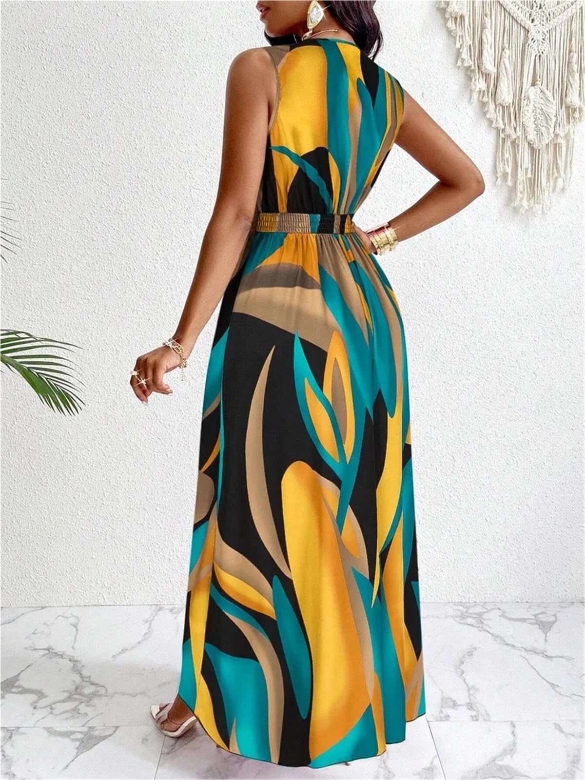 Vestido De Playa Mujer Sin Mangas hasta El Suelo con Estampados Abstractos Moda for Ocasiones Informales