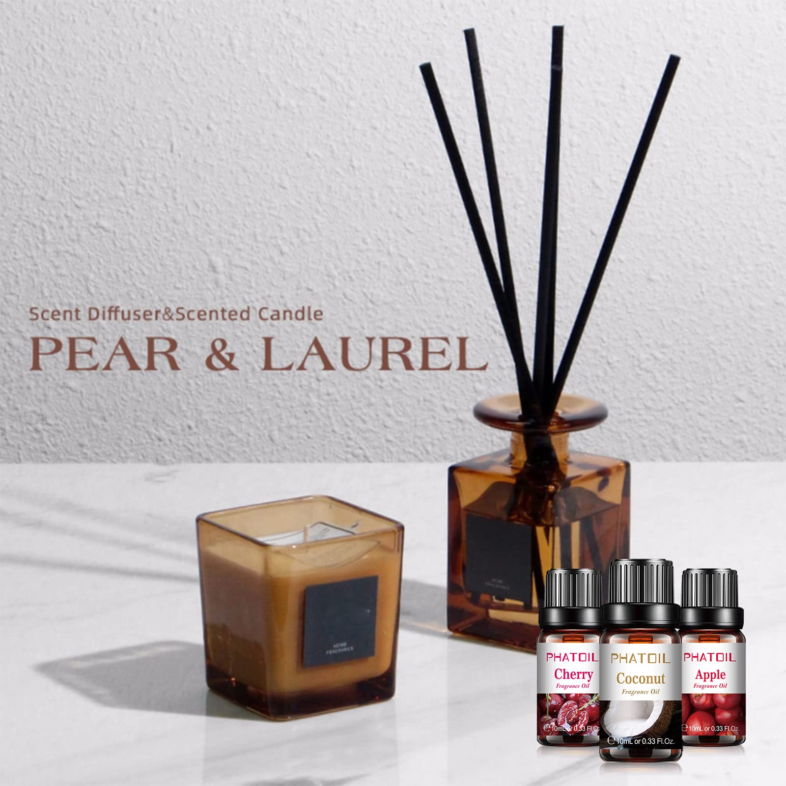 PHATOIL Set di Olio Essenziale Di Frutta Del Diffusore Di Fenoli 10 X 10 Ml, Oli Essenziali Di Aromaterapia Lime Mela Mango Frutto Della Passione Fragola Anguria Ciliegia Cocco Limone Arancia Dolce