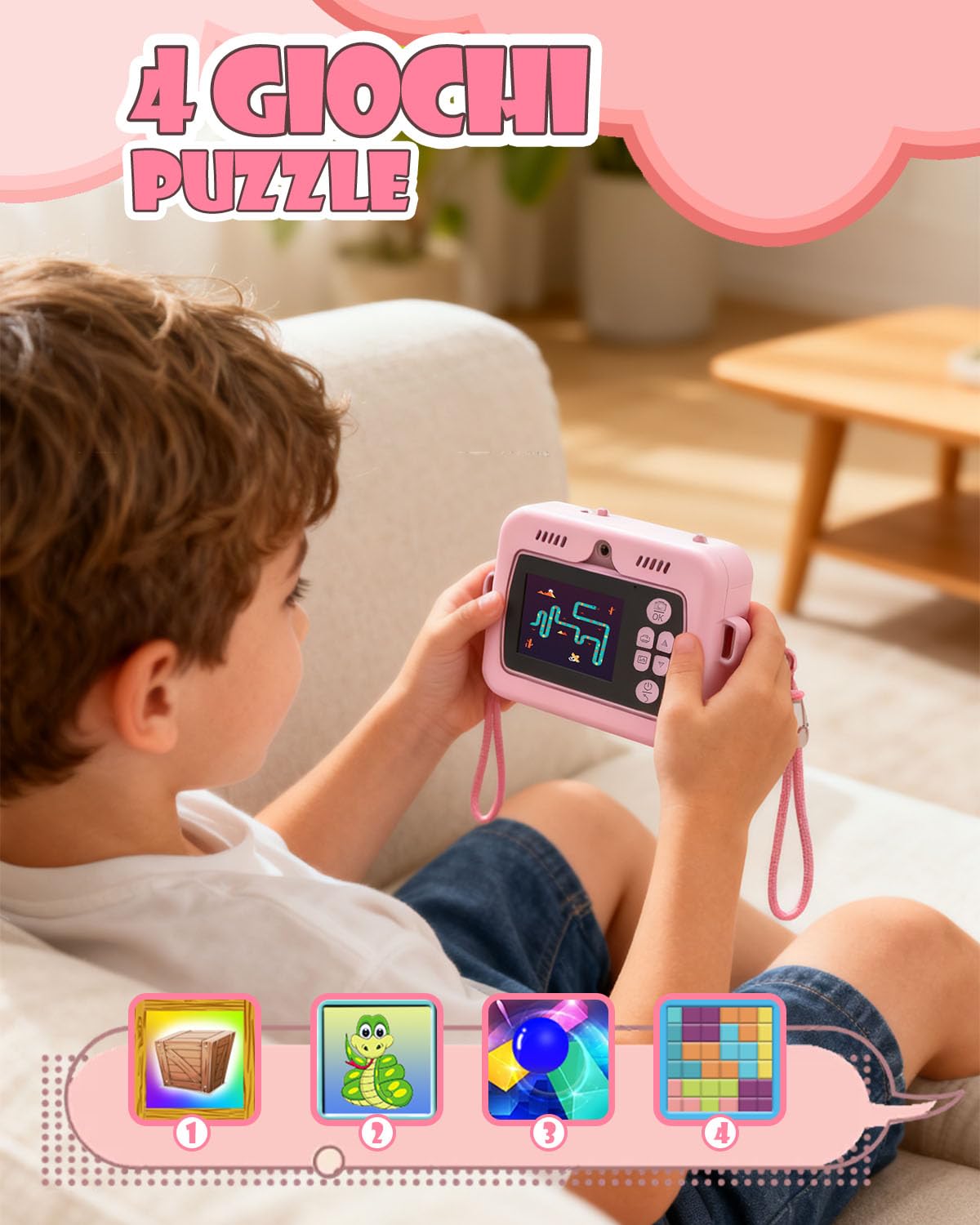 Onalix Macchina Fotografica Bambini Unicorno Istantanea, 2.4" Schermo, 1080P Video & 16X Zoom, Fotocamera per Bambini 32GB, Stampa Senza Inchiostro, Giochi, Musica, Regalo Ragazze 3-12 Anni