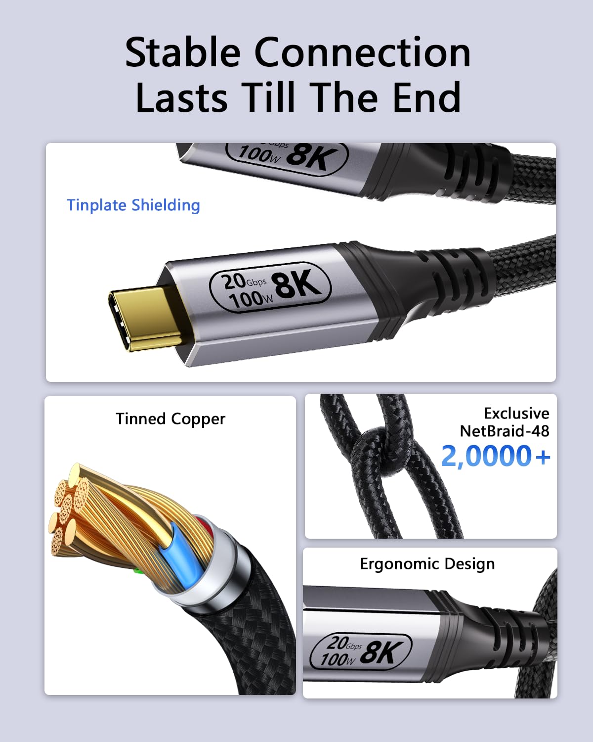 lang USB C Kabel 6M,[2 Stück 6m]USB-C auf USB-C 3.2 Gen2 Schnellladekabel,20 Gbps Datenübertragung, 100W 20V/5A Ladekabel USB C,8K@30Hz & 4K@120Hz Video übertragung für Laptop, Mobiltelefon
