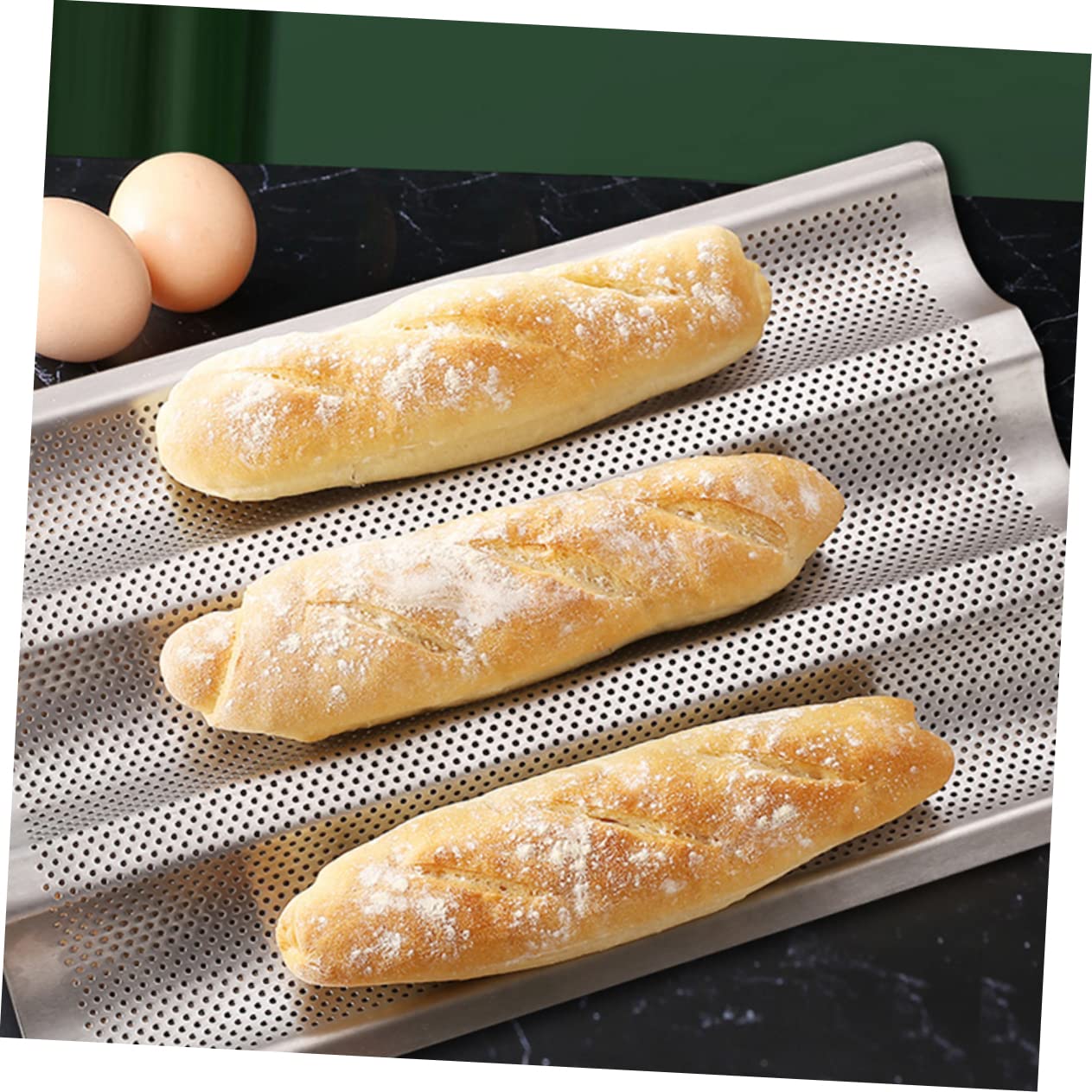 IMIKEYA 2 Moldes para Hornear Pan Tipo Baguette de Acero Inoxidable Revestimiento Antiadherente, Fácil de Almacenar, Ideales para Cocina Casera y Panadería