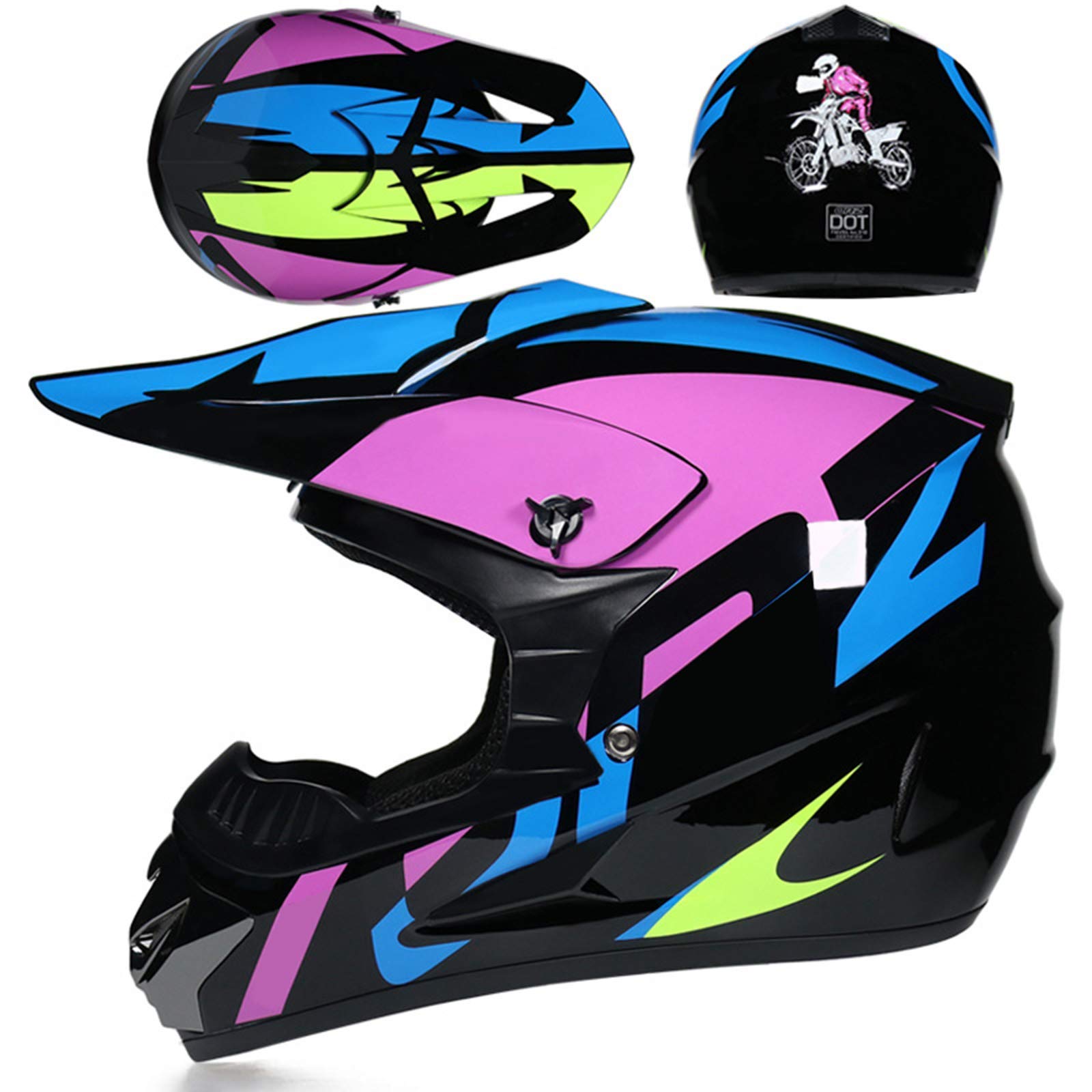 Kinder Erwachsene Motorcross Helme Set, Dirt Bike Motorrad Helm Full Face Bike MTB Helm, Offroad Helm Motorrad Crash Helm, DOT Approved (S/M/L/XL