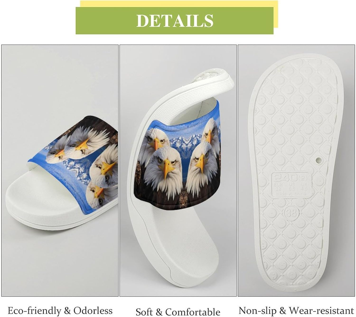 Bald Eagles Snow Mountain Women's House Sandals Non Slide Bathroom Beach Slippers for Men