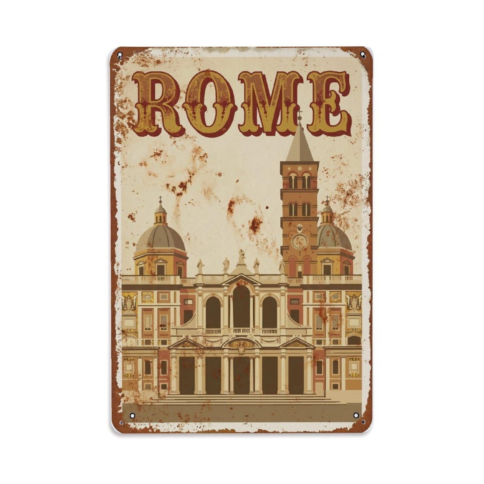 Vintage Travel Rome Basilica Santa Maria Maggiore Church Rusted Italy Metal Tin Sign Plaque Wall Decor for Cafe, Club Bar, Office, Home Garden Metal Poster 8x12Inch