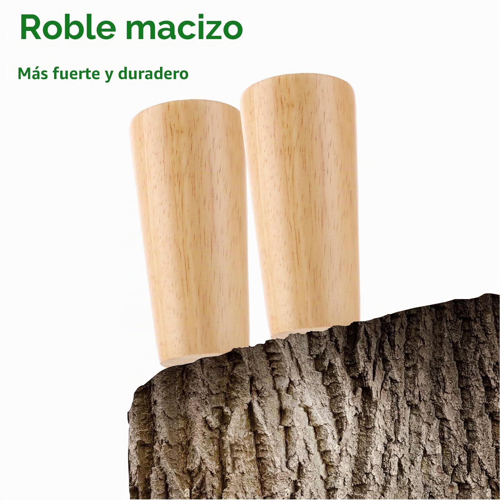 AKOLAFE 8 Piezas Patas para Muebles Madera Roble 10 cm Rectas | Incluye Placas, Tornillos y Almohadillas Antideslizantes; para Sofá, Cama, Armario y Mesa