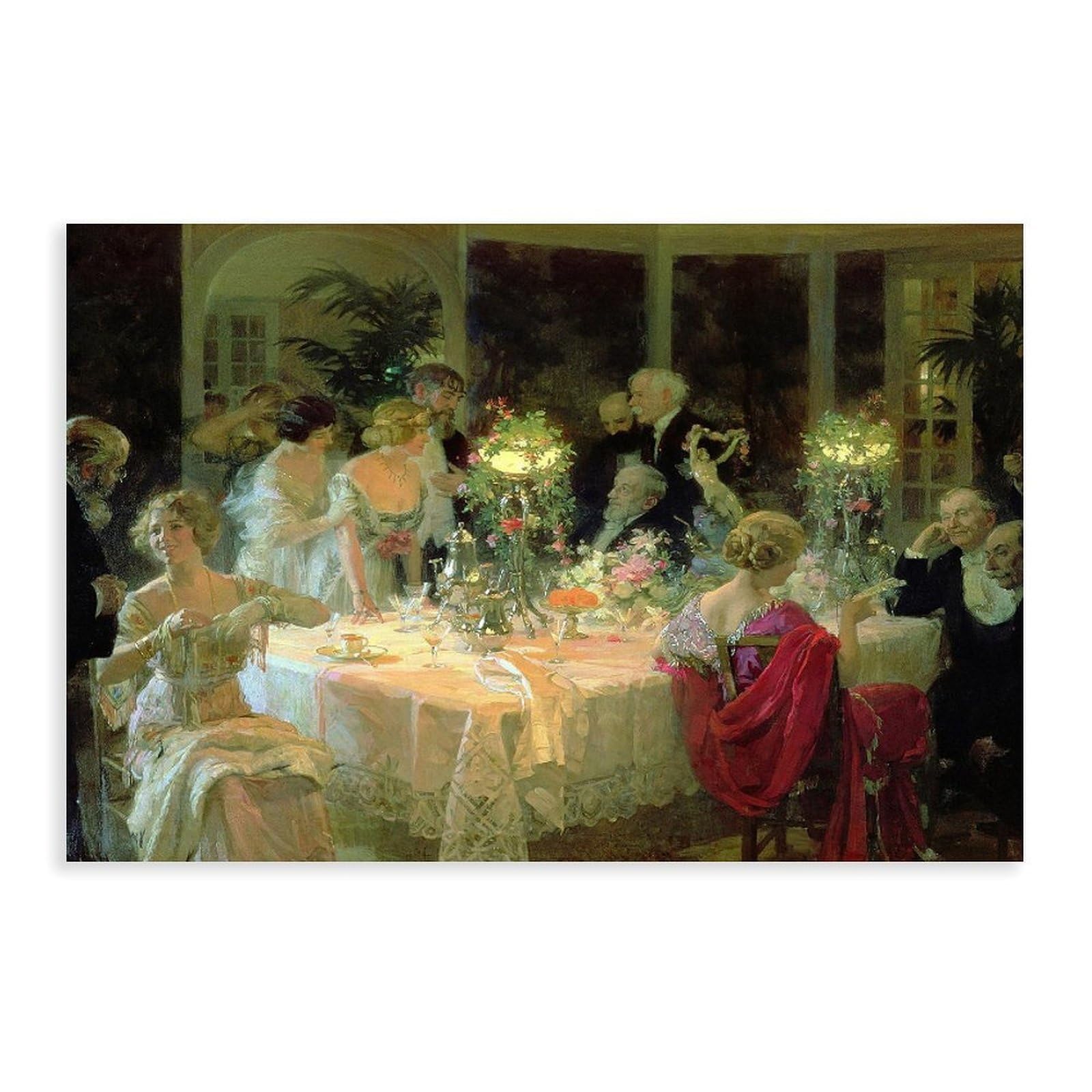 DFJyjFGJJ Jules Alexandre Grun,The End of Dinner Canvas Posters Wall Art Bedroom Office Room Decor Gift 16" L X 24" W