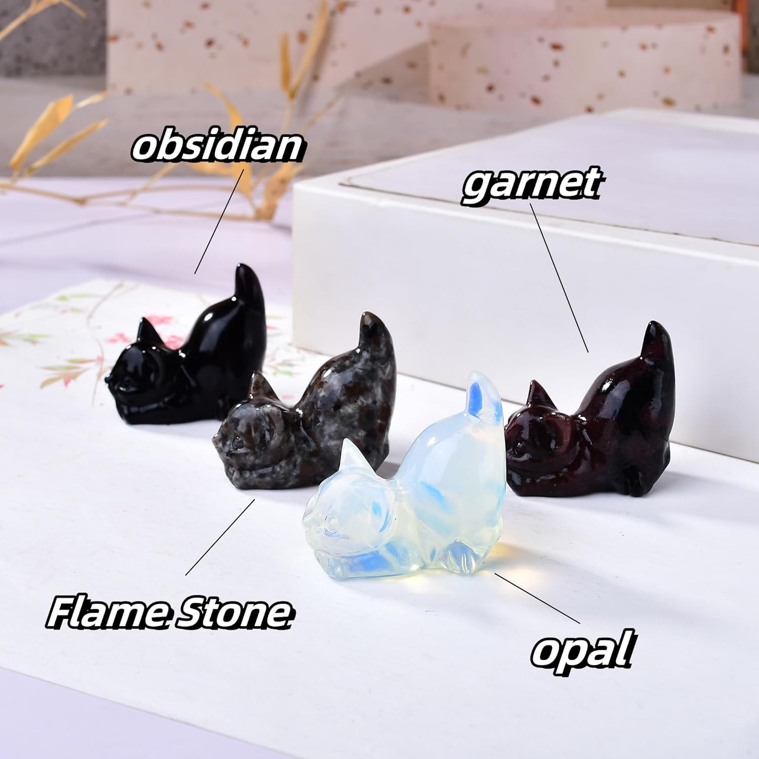 Natural Flame Stone Cat Decor Statue Crystals and Healing Stones Cat Figurine Polished Gemstones Bedroom Office Desk Home Decoration A Lucky Decoration for Cat Lover - Image 3