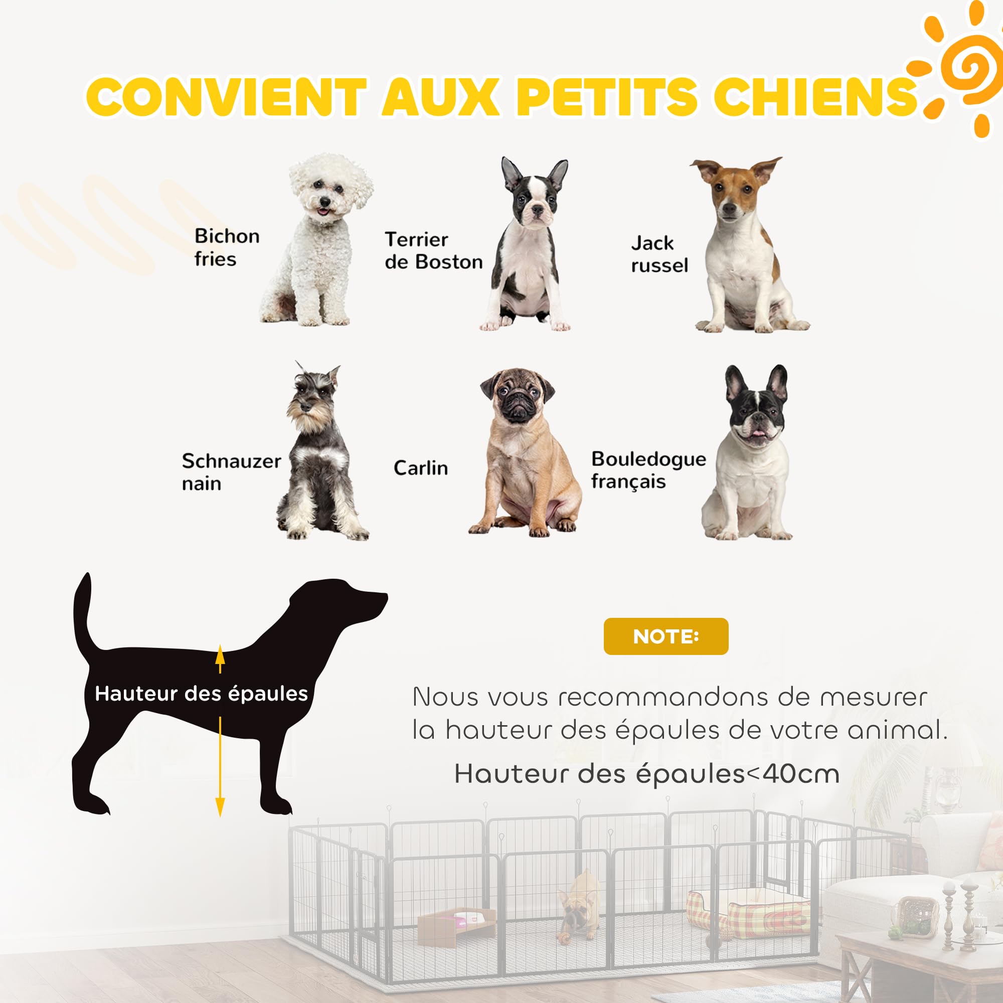 PawHut Parc pour Chien, enclos Chien 16 Panneaux modulable et Pliable, enclos Portable en Acier 60H cm avec 2 Portes, clôture pour Petits Chiens, intérieur et extérieur, Noir