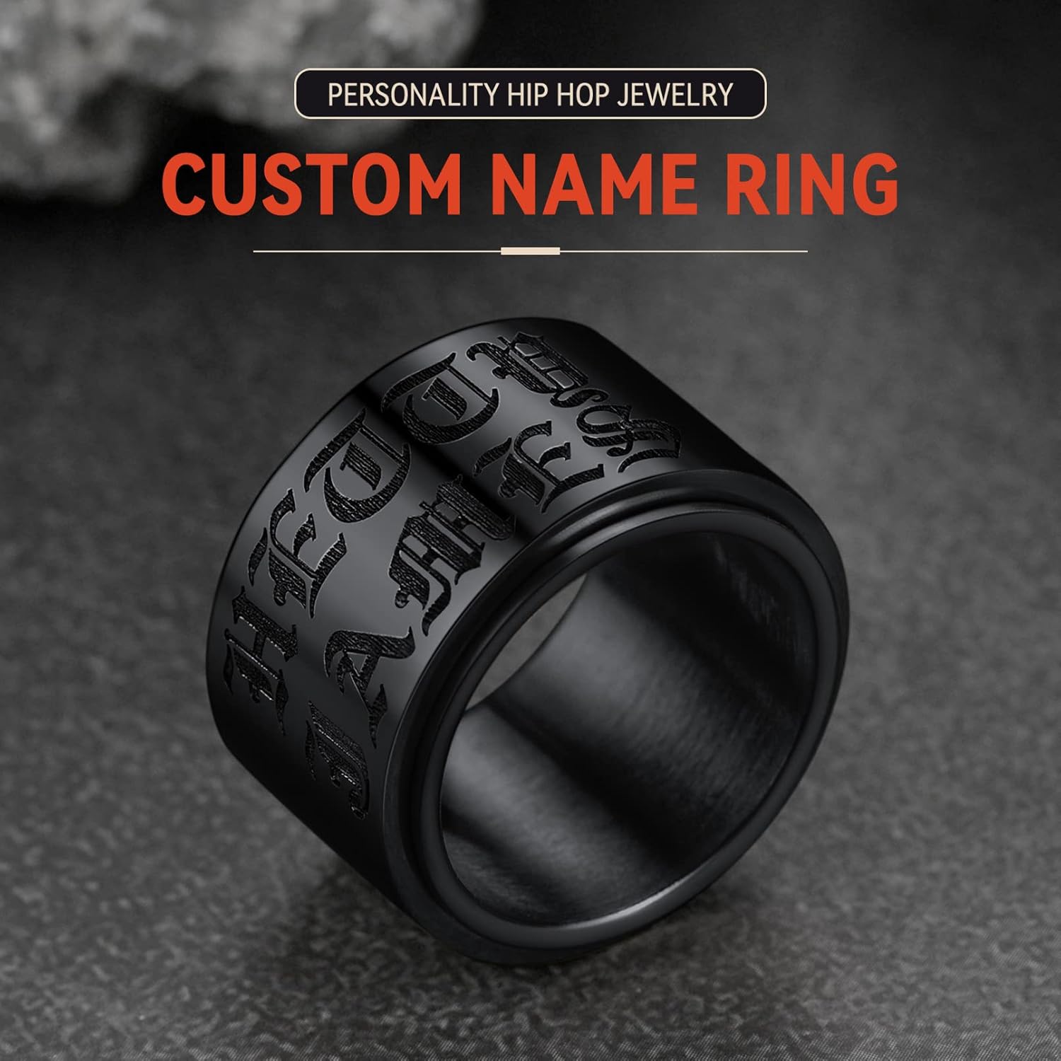 FaithHeart Personalized Custom Name Fidget Ring for Men Women, 9MM/15MM Stainless Steel Customized Spinner Band with Delicate Packaging