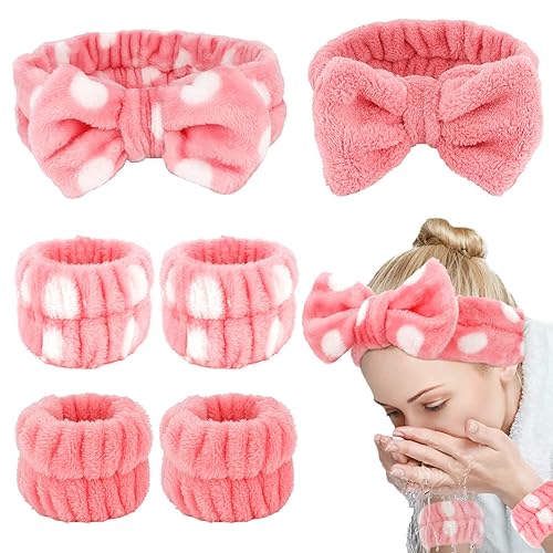 WHAVEL Juego de 6 diademas y muñequeras de spa, diadema para lavado de cara, para el cuidado de la piel, para lavar la cara