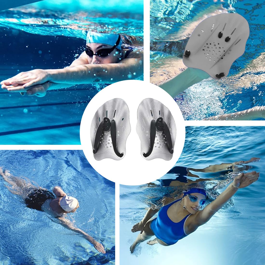 1 Coppia di Mano Paddles Nuoto, Pagaia Regolabile per Nuoto, con Cinghie Regolabili, Accessori per l'Allenamento per Adulti Unisex