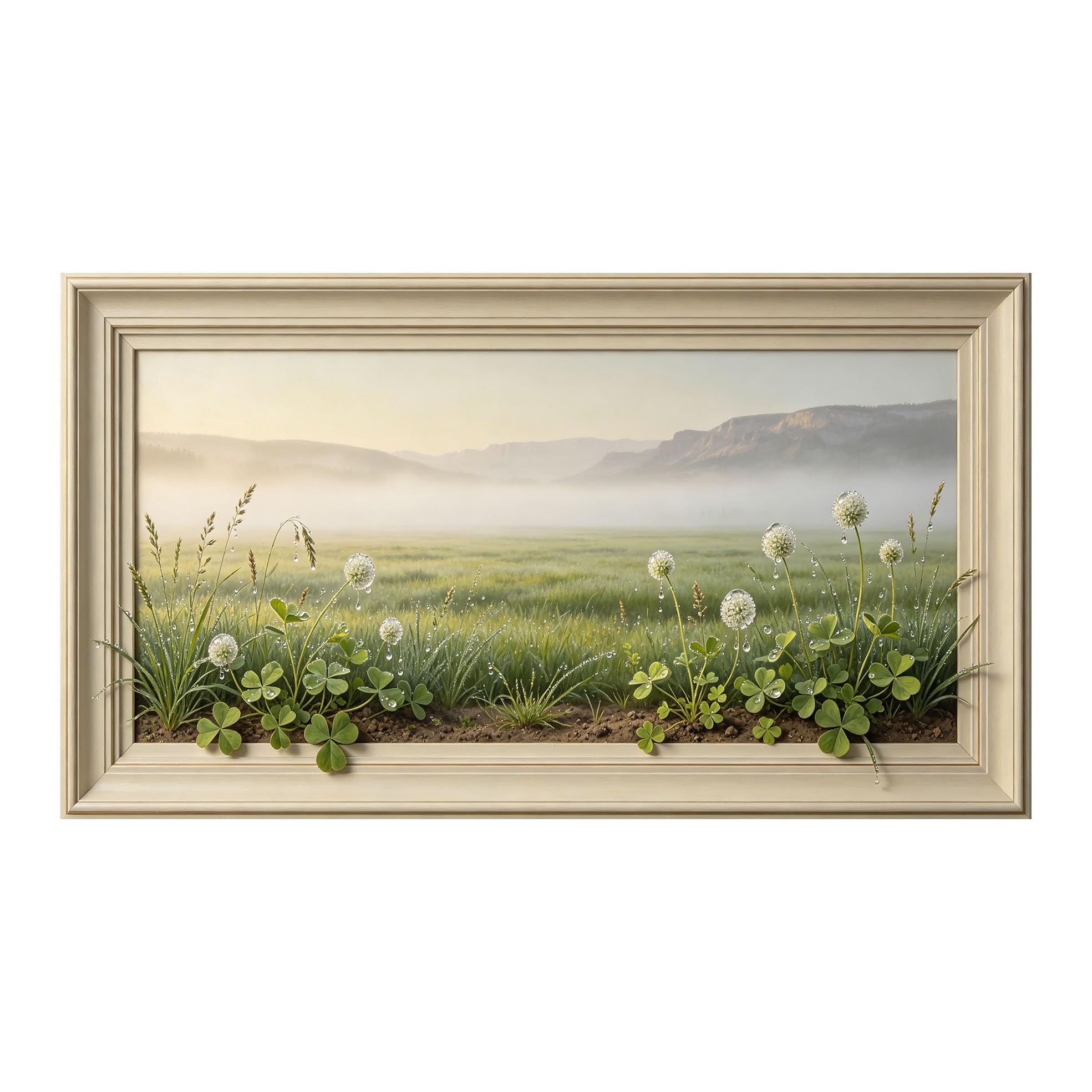 Yzpallescene 3D Framed Wall Art 50cm×100cm Misty Meadow Botanical Impressionist Panoramic Large Size SelfAdhesive Removable Wall Decor Prints Artwork for Living Room Bedroom Office