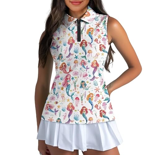 Women's Golf Shirts Sleeveless with Collar Moisture Wicking Tennis Tank