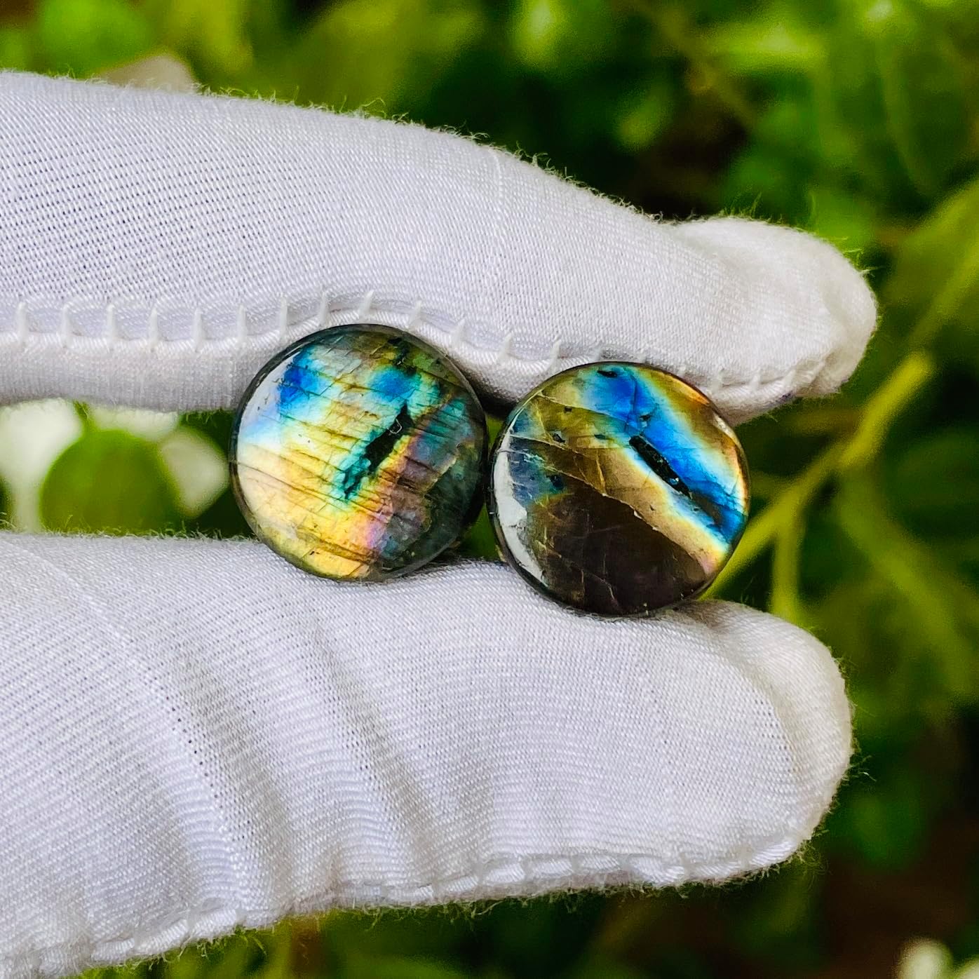 Uni Craft AAA Grade Natural Labradorite Double Flare Ear Plugs - Organic Stone Gauges for Stretched Ears - Flashy Blue & Green Gemstone Tunnels (8g - 1")