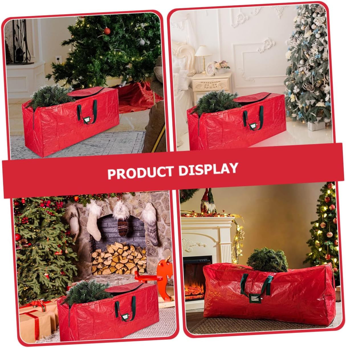 TIDTALEO Christmas Tree Storage Bag Waterproof Zippered Large Holiday Tree Organizer Pouch 165x38x76cm Red Dustproof Storage Container for Home Seasonal Decor