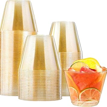 12 oz Plastic Gold Cups 100 packs, Disposable Plastic Party Cups Tumblers, Cocktail Cups, Perfect for Parties, Wedding and Events