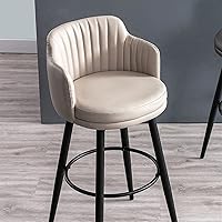 Vista 5 de Juego de 2 taburetes de bar giratorios modernos con Brazos, asientos de cuero napa, patas de metal negro y reposapiés, sillas de isla de cocina