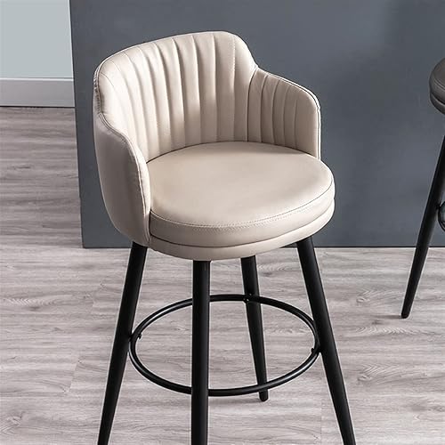 Miniatura 5 de Juego de 2 taburetes de bar giratorios de cuero napa naranja con Brazos traseros y patas de metal negro, sillas de bar de altura de mostrador para