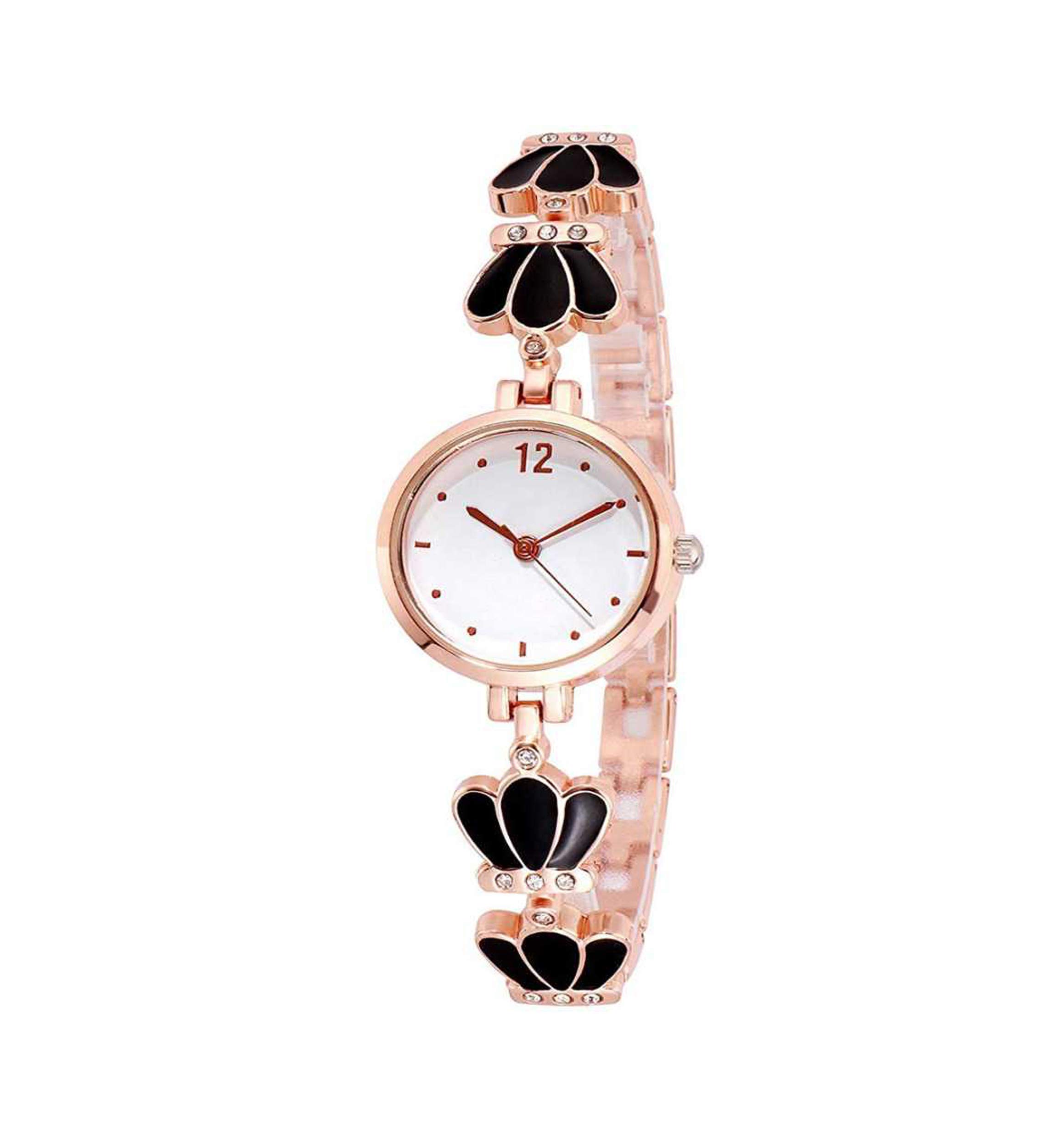 HORCHIS Attractive New Fancy Black Flower White Dial Rose Gold Strap Bracelet Watch for Women & Girls (B08BG3G1JS) Amazon Price History, Amazon Price Tracker