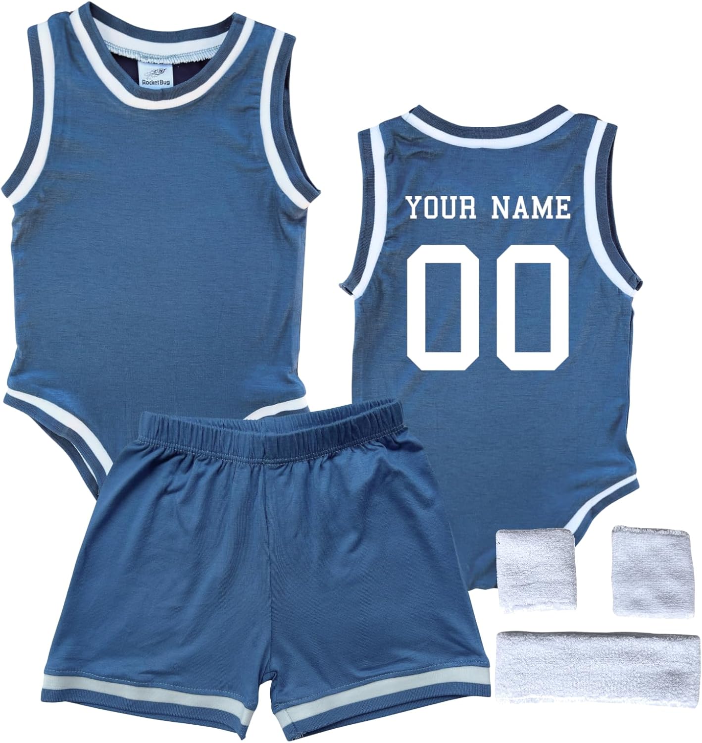 Custom Sleeveless Basketball Jersey Bodysuit with Matching Shorts Outift for Babies - Personalized with Name & Number on Back